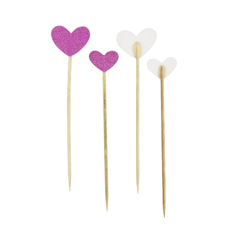 MATERIALS FOR CRAFT AND DECORATION - TOPPER FROM CARTON - HEART 01 GLITTER - MIX SIZES - CYCLAMEN (LIGHT) - PACKAGE (6x6pcs.)