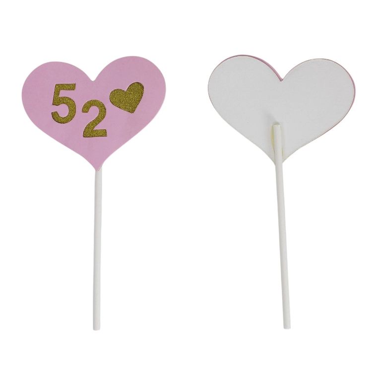 MATERIALS FOR CRAFT AND DECORATION - TOPPER FROM CARTON - HEART 03 GLITTER - 9x13.5cm - PINK (LIGHT) AND GOLD - 2pcs.