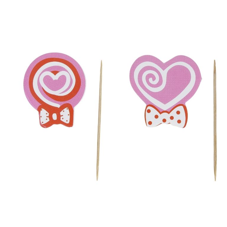 MATERIALS FOR CRAFT AND DECORATION - TOPPER FROM CARTON AND FOAM - LOLLIPOPS 01 - 3.7x3.7cm-3.4.4cm - PINK-WHITE-RED - 12pcs.