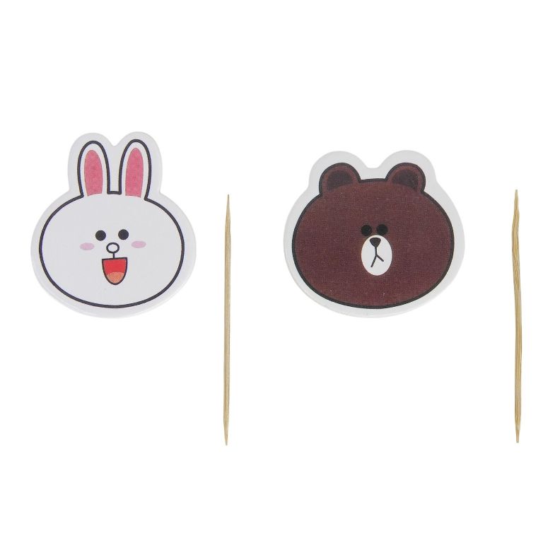 MATERIALS FOR CRAFT AND DECORATION - TOPPER FROM CARTON AND FOAM - RABBIT AND BEAR 03 - 4.5x4cm-4x4.5cm - BROWN-WHITE-PINK - PACKAGE (6x12pcs.)