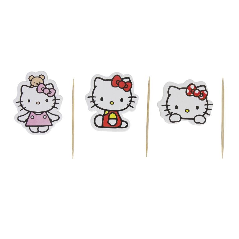 MATERIALS FOR CRAFT AND DECORATION - TOPPER FROM CARTON AND FOAM - KITTY 02 - 4.5x3cm-4.7x4.4cm - PINK-WHITE-RED - PACKAGE (6x12pcs.)