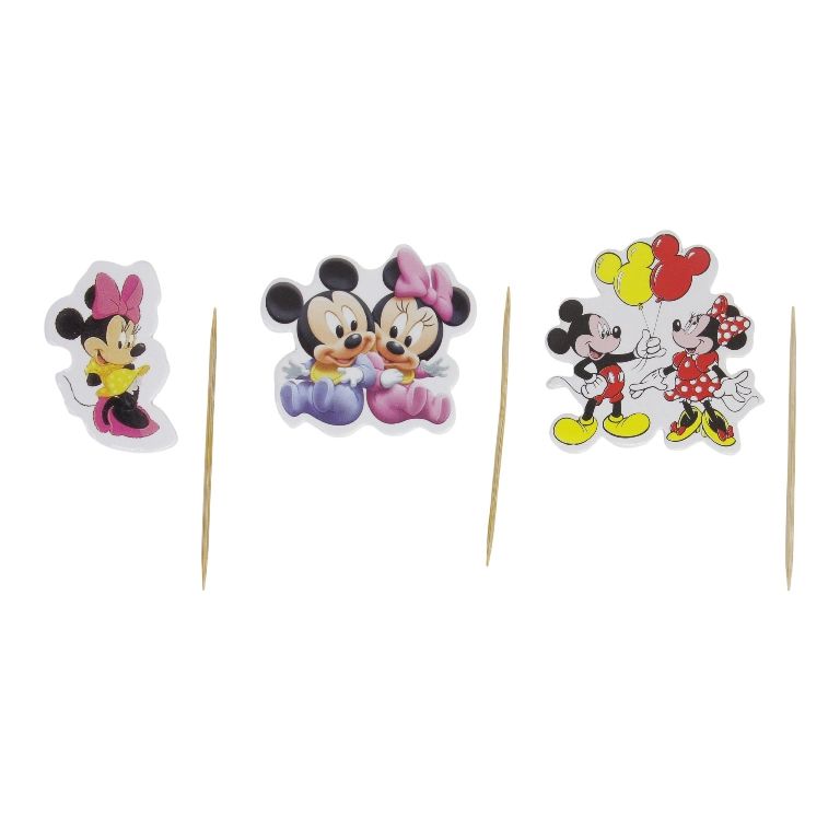 MATERIALS FOR CRAFT AND DECORATION - TOPPER FROM CARTON AND FOAM - MINNIE AND MICKEY 02 - 2.5x4.5cm-5x5cm - PURPLE-BLUE-RED - PACKAGE (6x12pcs.)