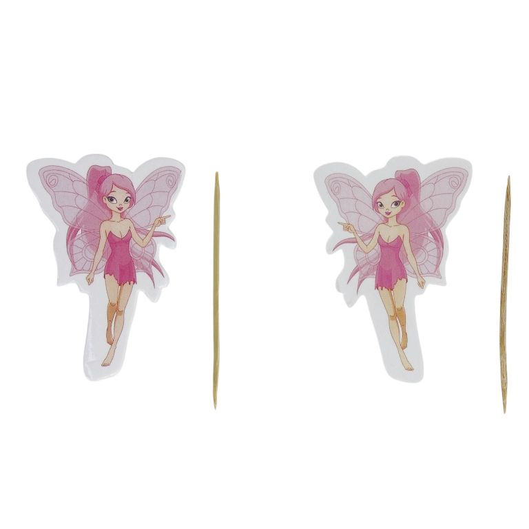 MATERIALS FOR CRAFT AND DECORATION - TOPPER FROM CARTON AND FOAM - FAIRIES AND PRINCESS 01 - 4.3x6cm - PINK-CYCLAMEN-YELLOW - PACKAGE (6x12pcs.)