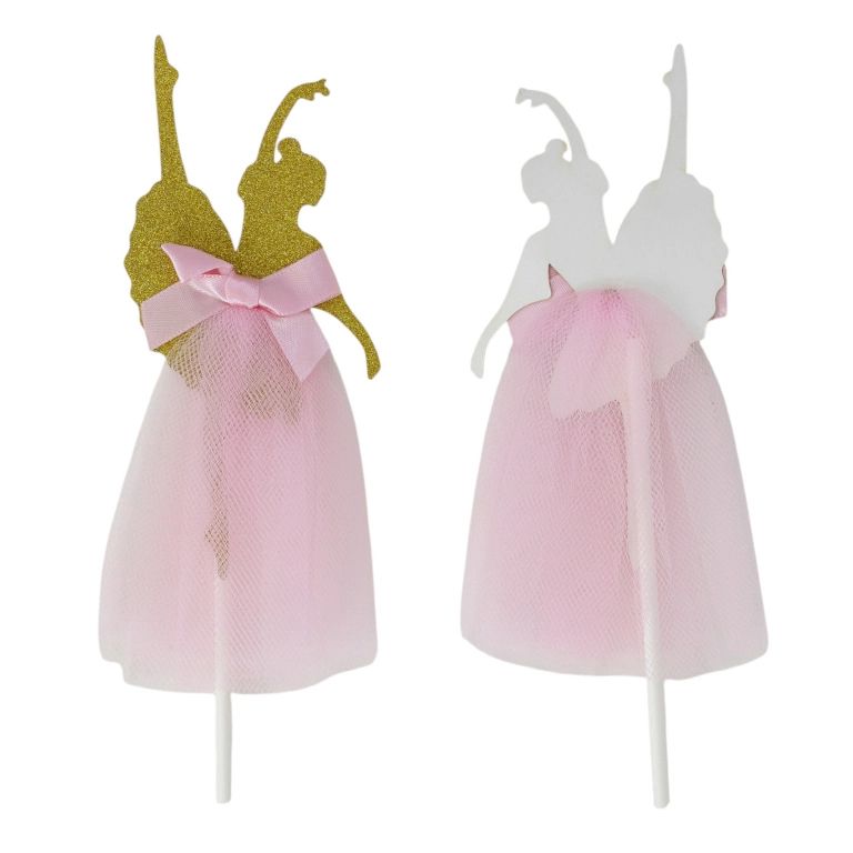 MATERIALS FOR CRAFT AND DECORATION - TOPPER FROM CARTON AND TEXTILE - BALLERINA 01 - 5.5x14.5cm - GOLD AND PINK - 2pcs.