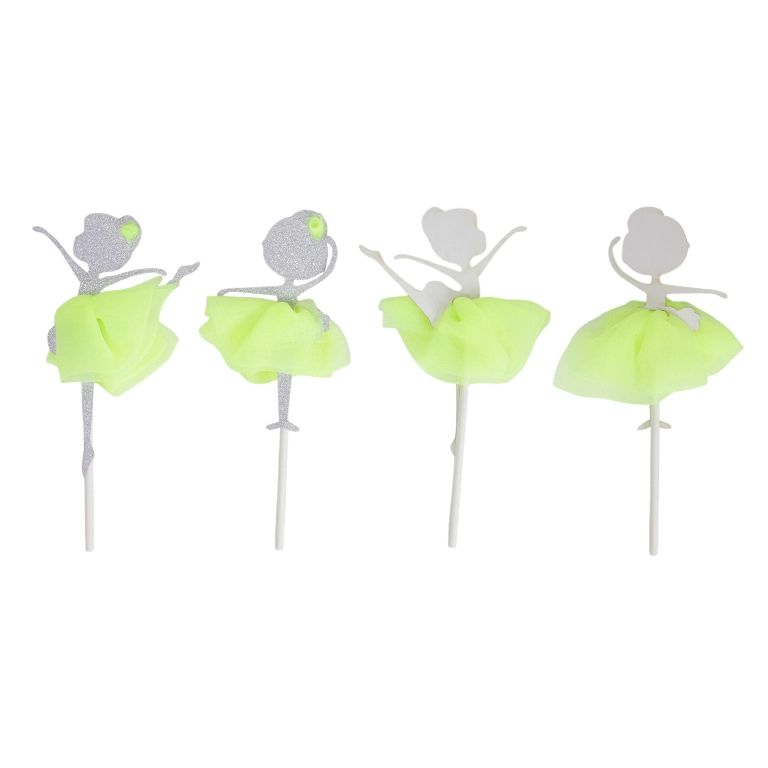 MATERIALS FOR CRAFT AND DECORATION - TOPPER FROM CARTON AND TEXTILE - BALLERINA MIX 01 - 4.5x12cm - SILVER AND GREEN ELECTRICAL - 2pcs.