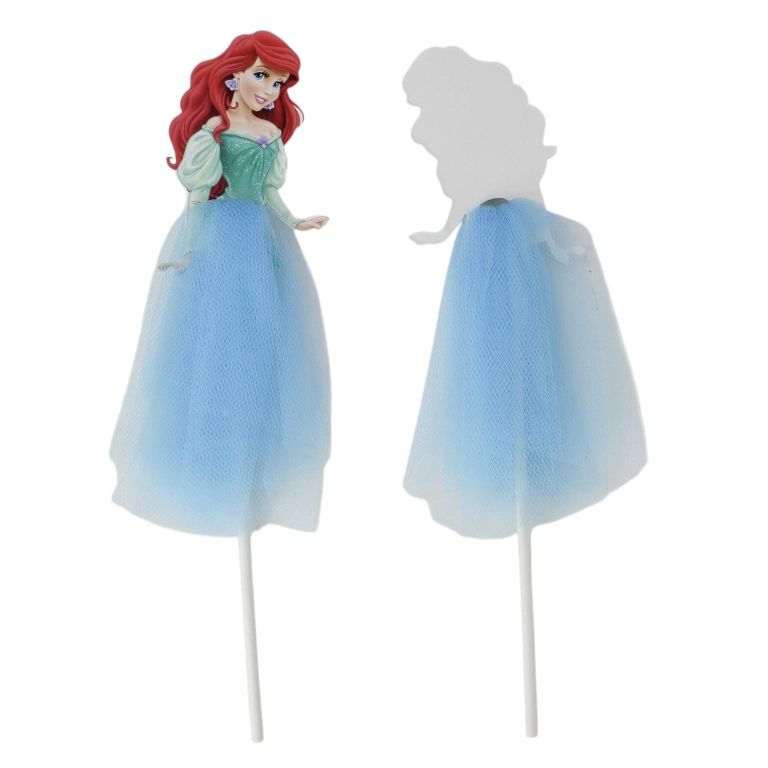 MATERIALS FOR CRAFT AND DECORATION - TOPPER FROM CARTON AND TEXTILE - PRINCESS ARIEL 01 - 5x21cm - BLUE AND MIX - PACKAGE 12pcs.