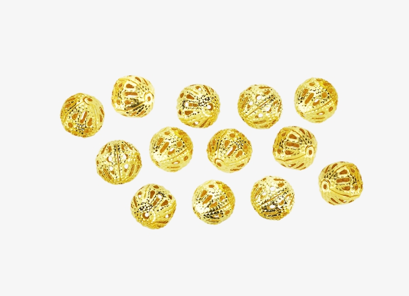 METAL BEADS - BALL - FILIGREE ROUND - 8 MM GOLD COLOR - 50pcs. Hole:0.9mm