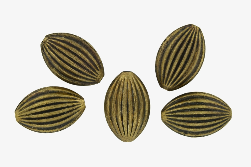 METAL BEADS - CORRUGATED STRIPED FLAT ELLIPSE - 28х18х11 MM ANTIQUE BRONZE - 5pcs. Hole:1.8mm