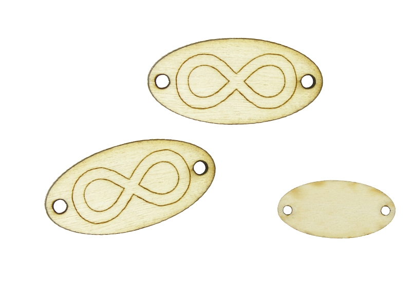 LASER CUT WOODEN FIGURES - ELLIPSE 30x15mm - INFINITY - NATURAL - 10pcs. Hole-2.0mm