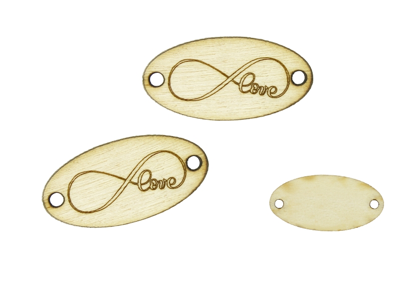 LASER CUT WOODEN FIGURES - ELLIPSE 30x15mm - INFINITY LOVE - NATURAL - PACKAGE 100pcs. Hole-2.0mm