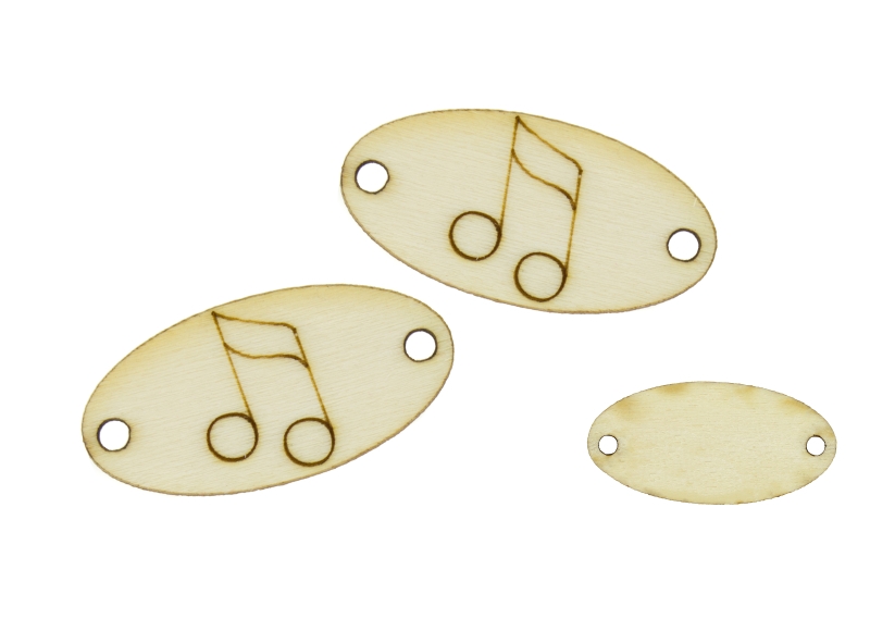 LASER CUT WOODEN FIGURES - ELLIPSE 30x15mm - NOTE 02 - NATURAL - PACKAGE 100pcs. Hole-2.0mm