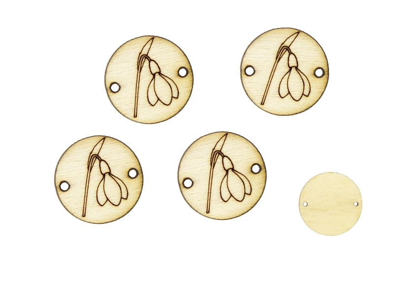 LASER CUT WOODEN FIGURES - ROUND 20mm - POPCORN - NATURAL - PACKAGE 100pcs. Hole-1.5mm