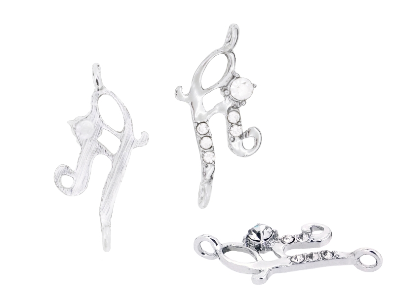 METAL - CHARMS CONNECTOR 2 HOLES UV COATING WITH CRYSTALS - LETTER - 30x16x2mm SILVER COLOR AND WHITE - 1pc. Hole-2.5mm