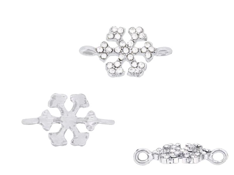 METAL - CHARMS CONNECTOR 2 HOLES UV COATING WITH CRYSTALS - SNOWFLAKE 02 - 21x12x2mm SILVER COLOR AND WHITE - PACKAGE 20pcs. Hole-2.0mm