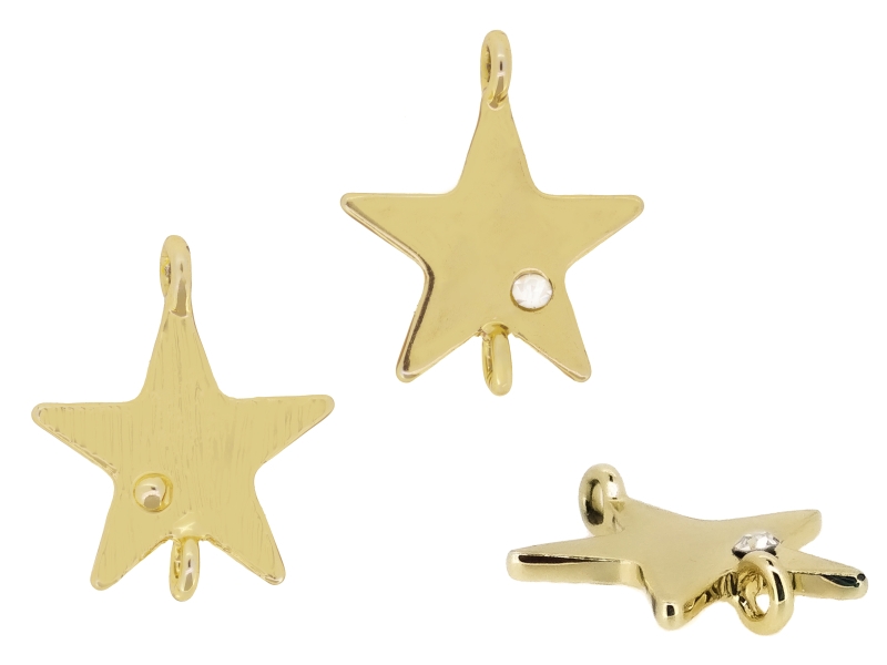 METAL - CHARMS CONNECTOR 2 HOLES UV COATING WITH CRYSTALS - STAR 01 - 21x17x2.5mm GOLD COLOR AND WHITE - 1pc. Hole-2.0mm