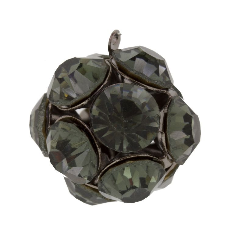 METAL BEADS - RHINESTONE HOLLOW ROUND BEADS - PENDANT - BALL 02 - 20mm OXIDIZED (LIGHT) WITH GRAY - PACKAGE 25pcs. Hole-1.5mm