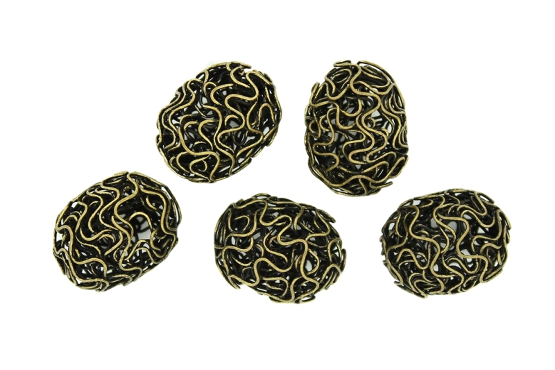 METAL BEADS - WIRE YARN - OVAL 03 - 22х18 MM ANTIQUE BRONZE - 6pcs.