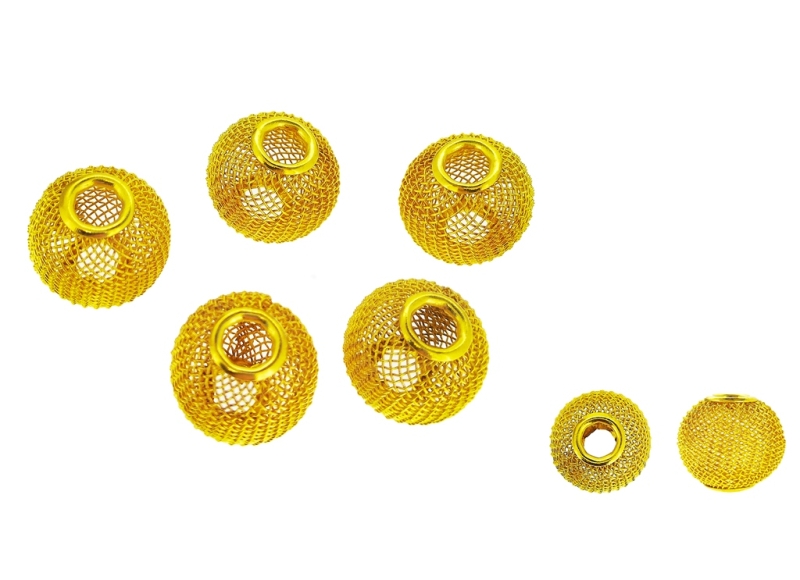 METAL BEADS - WIRE YARN - WIRE BALL MESH BEADS  - 20х18 MM GOLD COLOR - 50pcs. Hole:6.0mm