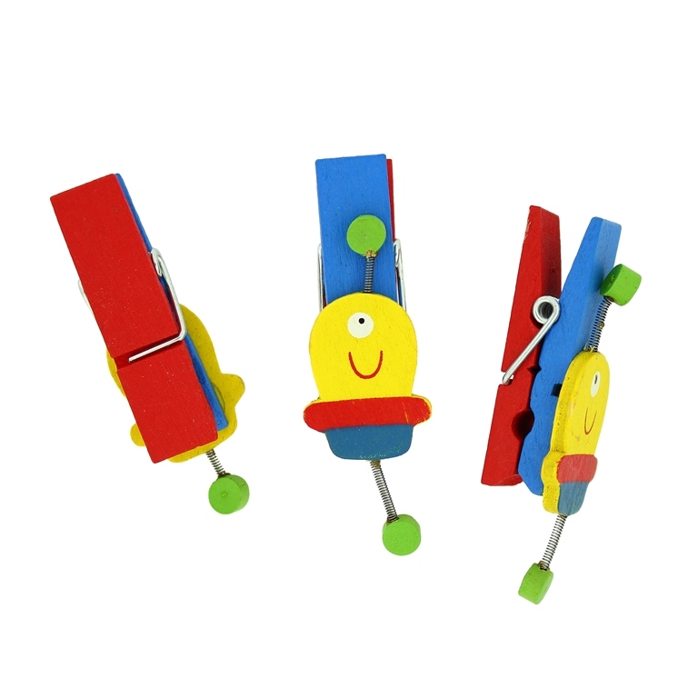 WOODEN FIGURES - CLOTHESPIN WITH ALIEN 01 - 45x11.5x17mm - BLUE-RED-YELLOW - 5pcs.