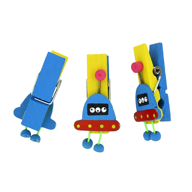 WOODEN FIGURES - CLOTHESPIN WITH ALIEN 03 - 45x11.5x17mm - BLUE AND YELLOW - 5pcs.