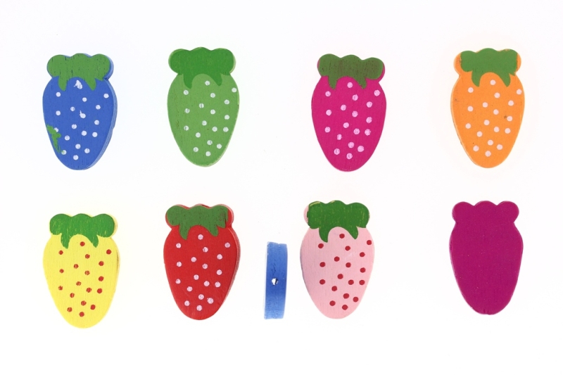 WOODEN FIGURES - 01 STRAWBERRY 02 - 23x13x4mm MIX - PACKAGE 100pcs. Hole-2.5mm