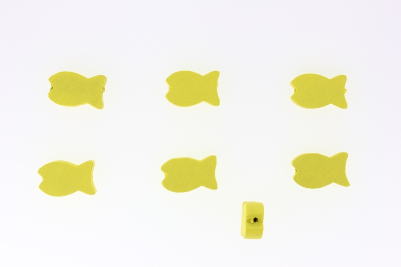 WOODEN FIGURES - 04 FISH 03 - 18x11x6mm YELLOW - 25pcs. Hole-2.5mm