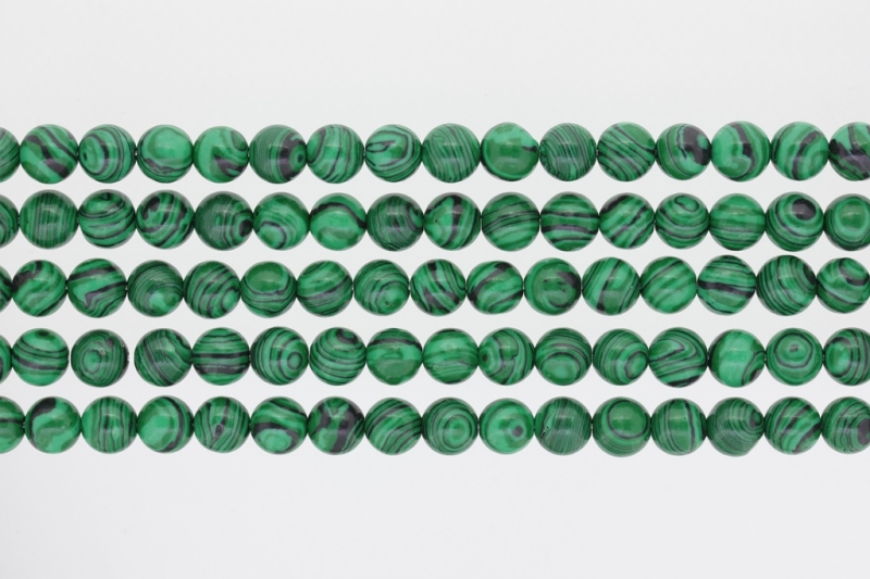 NATURAL STONE BEADS - MALACHITE - 8mm - PACKAGE (5x48pcs.) Hole-1.6mm