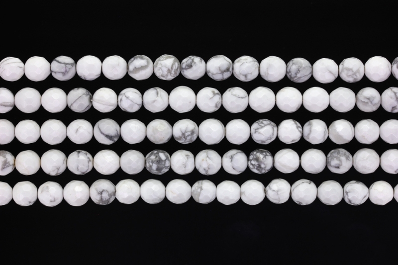 NATURAL STONE BEADS - HOWLITE FACETED - 8mm - PACKAGE (5x48pcs.) Hole-1.6mm