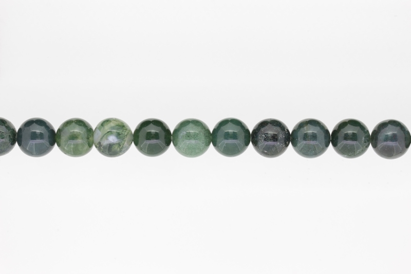 NATURAL STONE BEADS - AGATE MOSS - 12mm - STRING (32pcs.) Hole-2.0mm