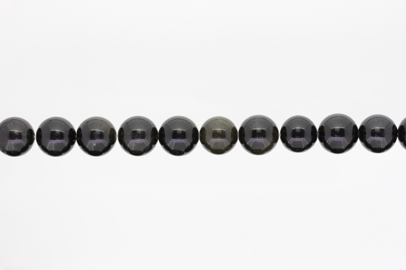 NATURAL STONE BEADS - OBSIDIAN GOLDEN - 12mm - STRING (32pcs.) Hole-2.0mm