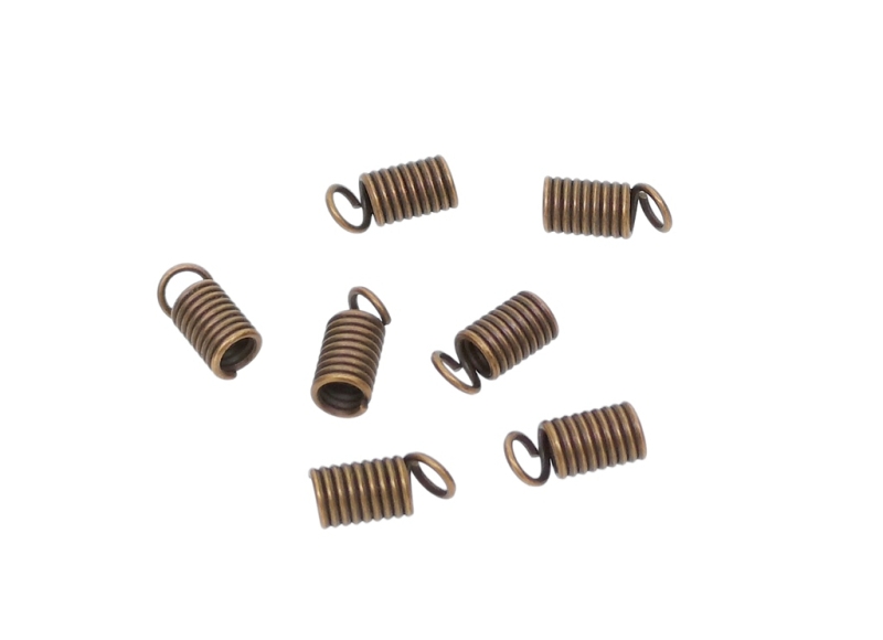 METAL ELEMENTS - STEEL SPRING CRIMP COIL CORD ENDS - 4.5x10mm ANTIQUE BRASS - 50g. Hole:3.0mm (125pcs.)