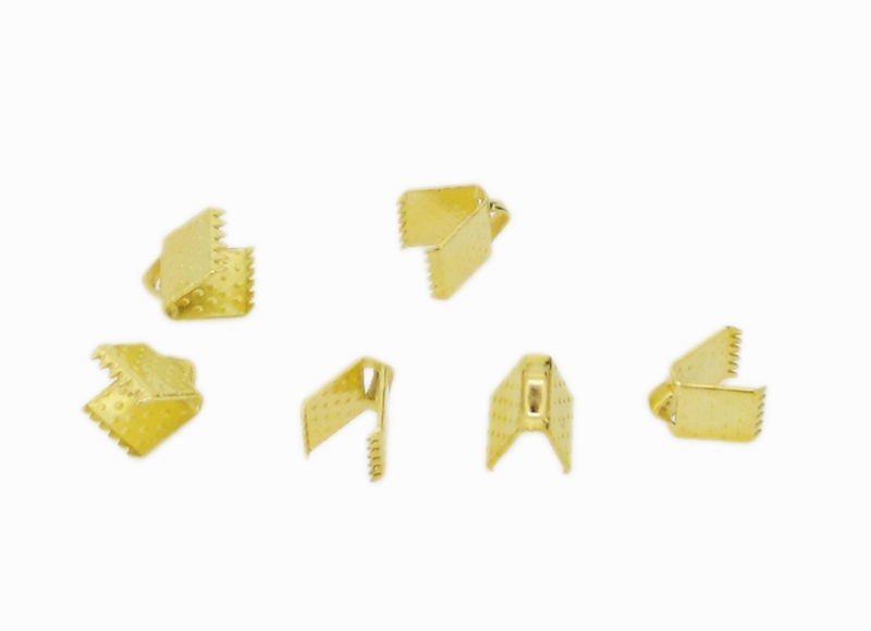 METAL ELEMENTS - RIBBON CLIP CLAMP CORD CRIMP END - 6х8mm GOLD COLOR -  25g. Hole:1.0mm (115pcs.)