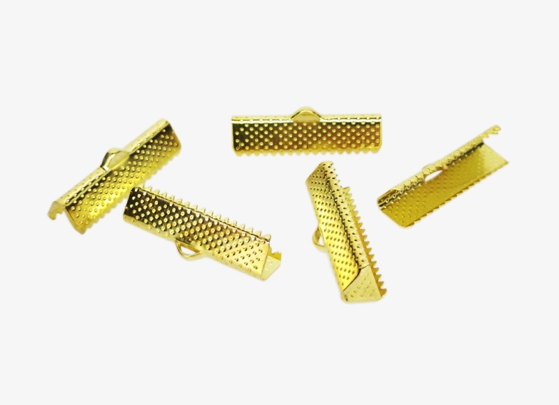 METAL ELEMENTS - RIBBON CLIP CLAMP CORD CRIMP END - 25х8mm GOLD COLOR -  25g. Hole:1.0mm (27pcs.)