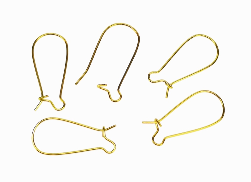 METAL ELEMENTS - EARRING FINDINGS - KIDNEY WIRE HOOK - 10x25mm GOLD COLOR - 100pcs.