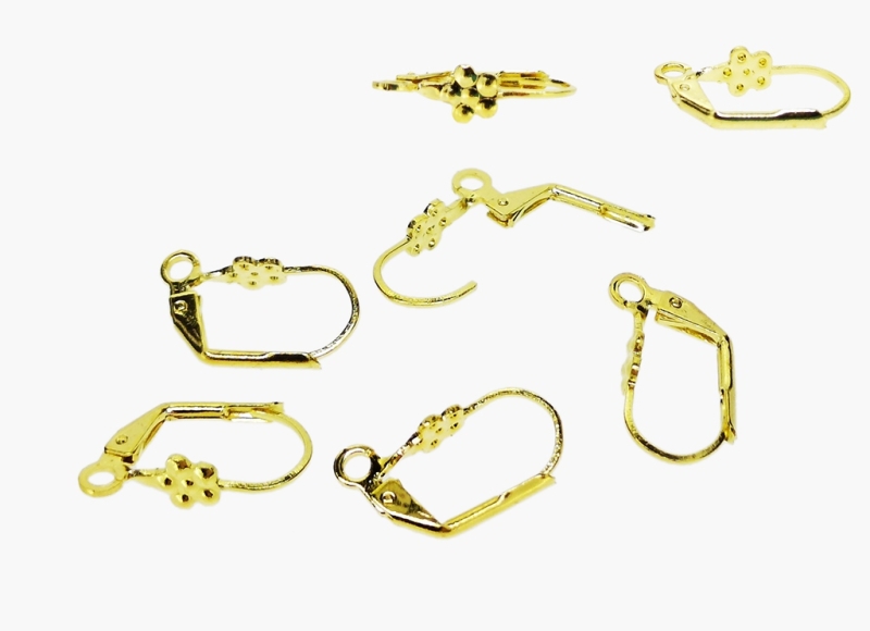 METAL ELEMENTS - EARRING FINDINGS - LEVERBACK WITH FLOWER - BRASS - 10x15x5mm GOLD COLOR - 100pcs. Hole-2.0mm