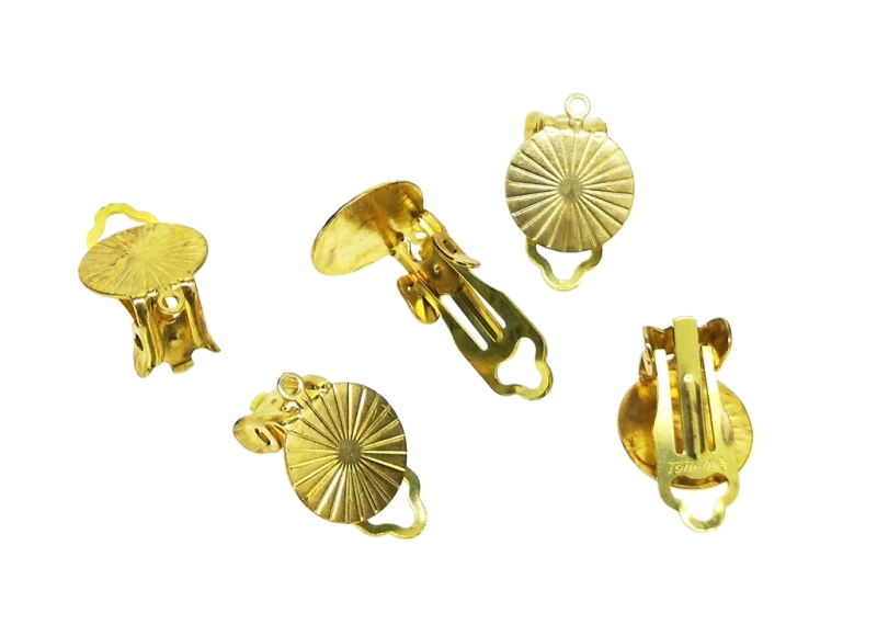 METAL ELEMENTS - EARRING FINDINGS - CLIP ON - HANGING - RELIEF - BRASS - 12mm GOLD COLOR - 4pcs. Hole-1.5mm