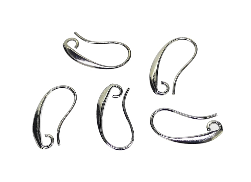 METAL ELEMENTS - EARRING FINDINGS - HOOK FLATTENED - BRASS - 10x19x2mm NICKEL COLOR - NICKEL FREE - 40pcs. Hole-2.5mm