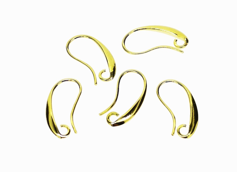 METAL ELEMENTS - EARRING FINDINGS - HOOK FLATTENED - BRASS - 10x19x2mm GOLD COLOR - NICKEL FREE - 40pcs. Hole-2.5mm