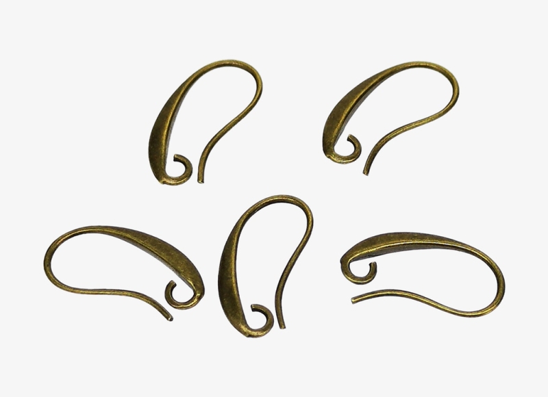 METAL ELEMENTS - EARRING FINDINGS - HOOK FLATTENED - BRASS - 10x19x2mm ANTIQUE BRONZE - NICKEL FREE - 2pcs. Hole-2.5mm