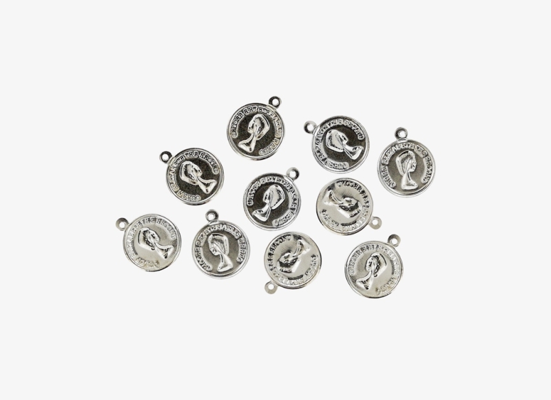 METAL ELEMENTS - IMITATION COIN FOR JEWELRY WITH RING - 15mm - MODEL 03 - NICKEL COLOR -  NICKEL FREE - 1000pcs. Hole-1.5mm