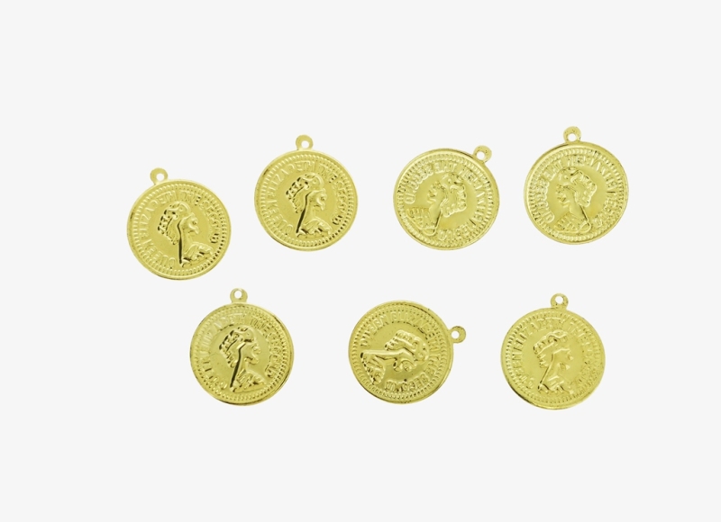 METAL ELEMENTS - IMITATION COIN FOR JEWELRY WITH RING - 20mm - MODEL 03 - GOLD COLOR -  NICKEL FREE - 500pcs. Hole-1.5mm