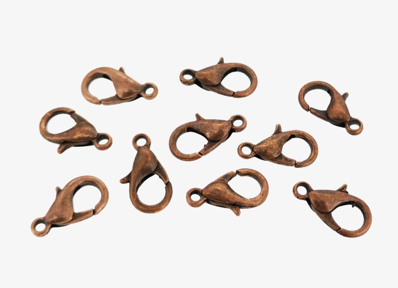 METAL ELEMENTS - LOBSTER CLAW CLASP PARROT CLOSURE - 7x12x3mm ANTIQUE BRASS - NICKEL FREE - 50pcs. Hole-1.5mm