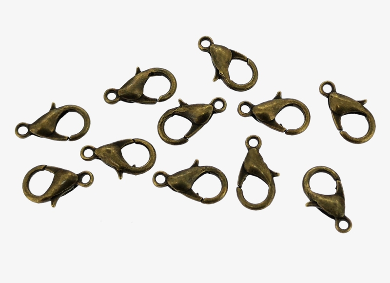 METAL ELEMENTS - LOBSTER CLAW CLASP PARROT CLOSURE - 7x12x3mm ANTIQUE BRONZE - NICKEL FREE - 50pcs. Hole-1.5mm