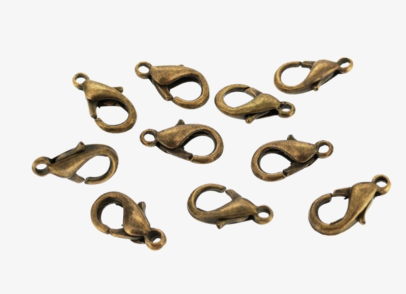 METAL ELEMENTS - LOBSTER CLAW CLASP PARROT CLOSURE - 8x14x4mm ANTIQUE BRONZE - 20pcs. Hole-1.6mm