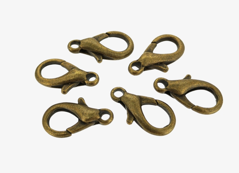 METAL ELEMENTS - LOBSTER CLAW CLASP PARROT CLOSURE - 12x21x5mm ANTIQUE BRONZE - 10pcs. Hole-2.7mm