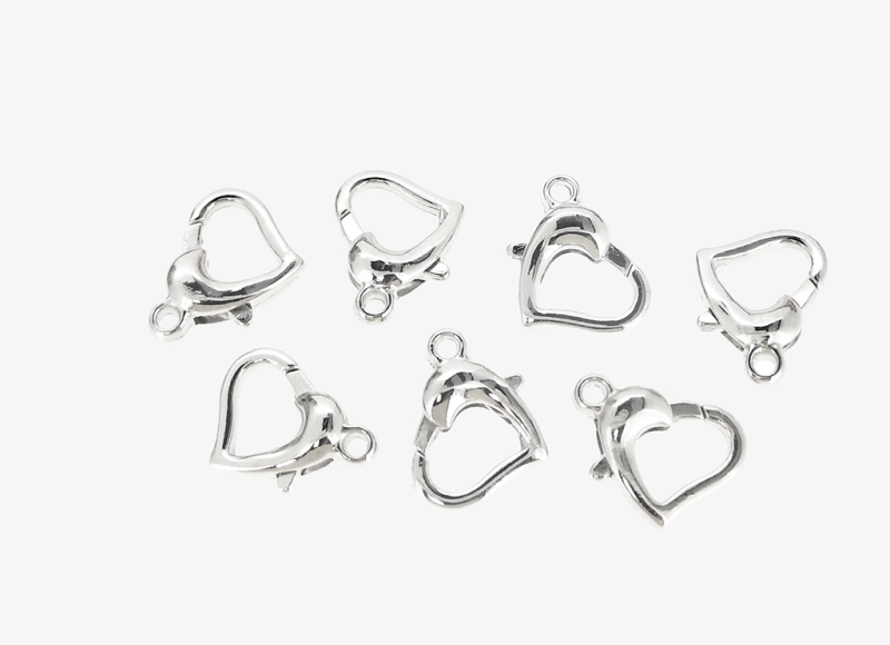 METAL ELEMENTS - OPEN HEART SHAPED LOBSTER CLAW CLASP 01 - 14x10x4mm NICKEL COLOR - NICKEL FREE - 10pcs. Hole-1.5mm