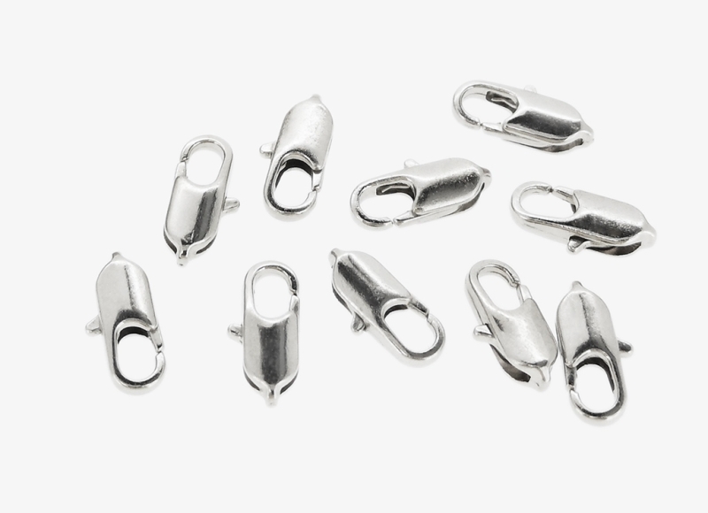 METAL ELEMENTS - FLAT OVAL LOBSTER CLAW CLASP - 5.5x12x3mm NICKEL COLOR - NICKEL FREE - PACKAGE 200pcs. Hole-0.8mm