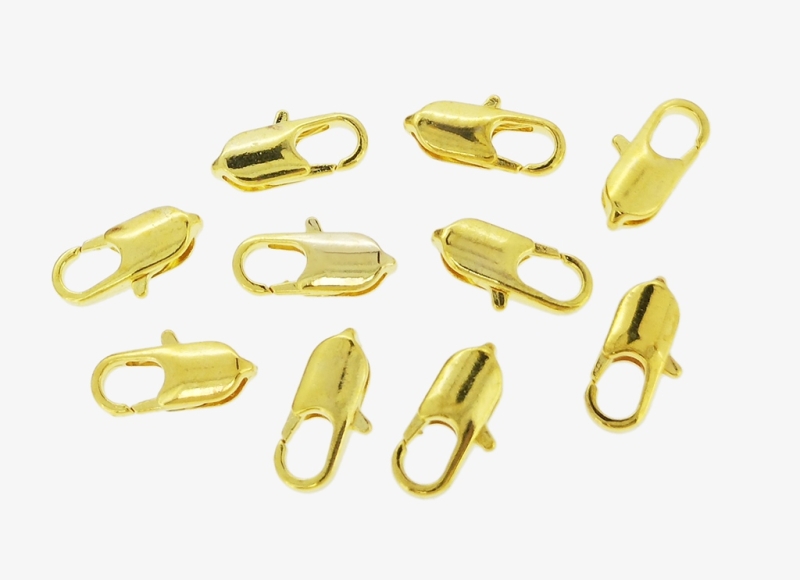 METAL ELEMENTS - FLAT OVAL LOBSTER CLAW CLASP - 7x14x3.5mm GOLD COLOR - PACKAGE 200pcs. Hole-1.3mm