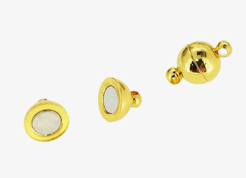 METAL ELEMENTS - ROUND BALL MAGNETIC CLASP - 8x13mm GOLD COLOR - PACKAGE 25pcs. Hole-1.6mm