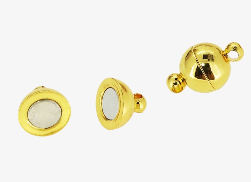 METAL ELEMENTS - ROUND BALL MAGNETIC CLASP - 10x16mm GOLD COLOR - PACKAGE 25pcs. Hole-1.5mm